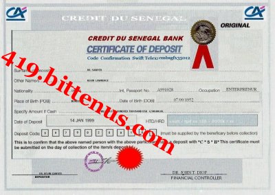 Certificate deposit